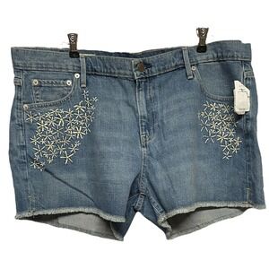 GAP 1969 Original Best Girlfriend 33 Medium Wash Jean Shorts Floral Embroidered